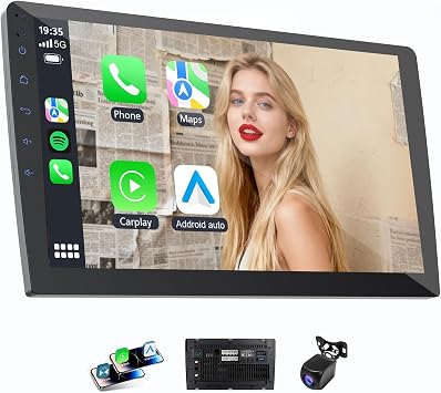 Haudio 10.1" HD Touchscreen Wireless Carplay Screen for Car with Apple carplay and Android auto, Double Din, GPS, WiFi, BT5.1, 8-core Processor, Voice Control, Backup Camera, Audio Outputs 4+64G