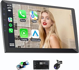 10.1" HD Touchscreen Wireless Carplay Screen for Car with Apple carplay and Android auto, Double Din, GPS, WiFi, BT5.1, 8-core Processor, Voice Control, Backup Camera, Audio Outputs (4+64G)