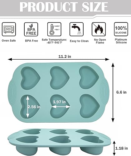 Miniatura 6 de Moldes de silicona para jabón, 6 agujeros, molde de silicona en forma de corazón para jabón de pastel de chocolate, paquete de 3 moldes