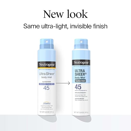 Miniatura 2 de Neutrogena Spray de protección solar Ultra Sheer Body Mist de amplio espectro, SPF 45 de amplio espectro, protector solar ligero en aerosol, no