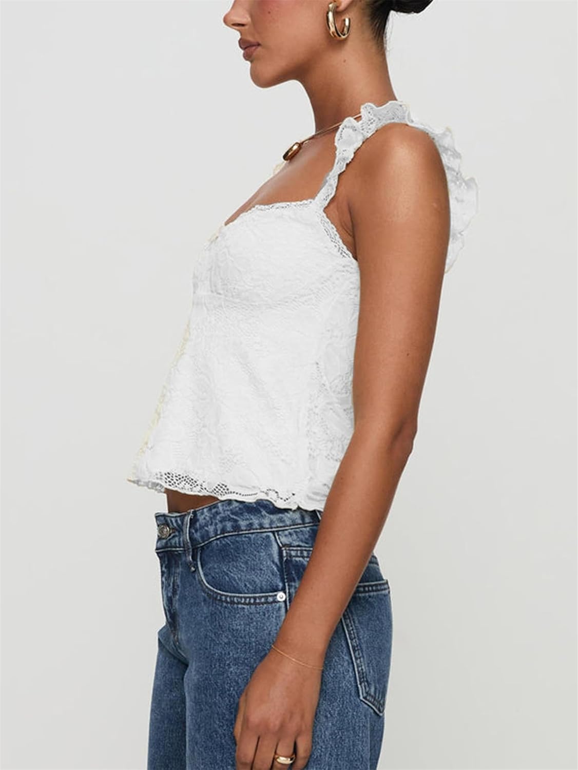 Women Y2k Lace Trim Tank Tops Cute Floral Lace LowCut Ruffle Going Out Camisole Summer Fairycore Coquette Streetwear - Image 3