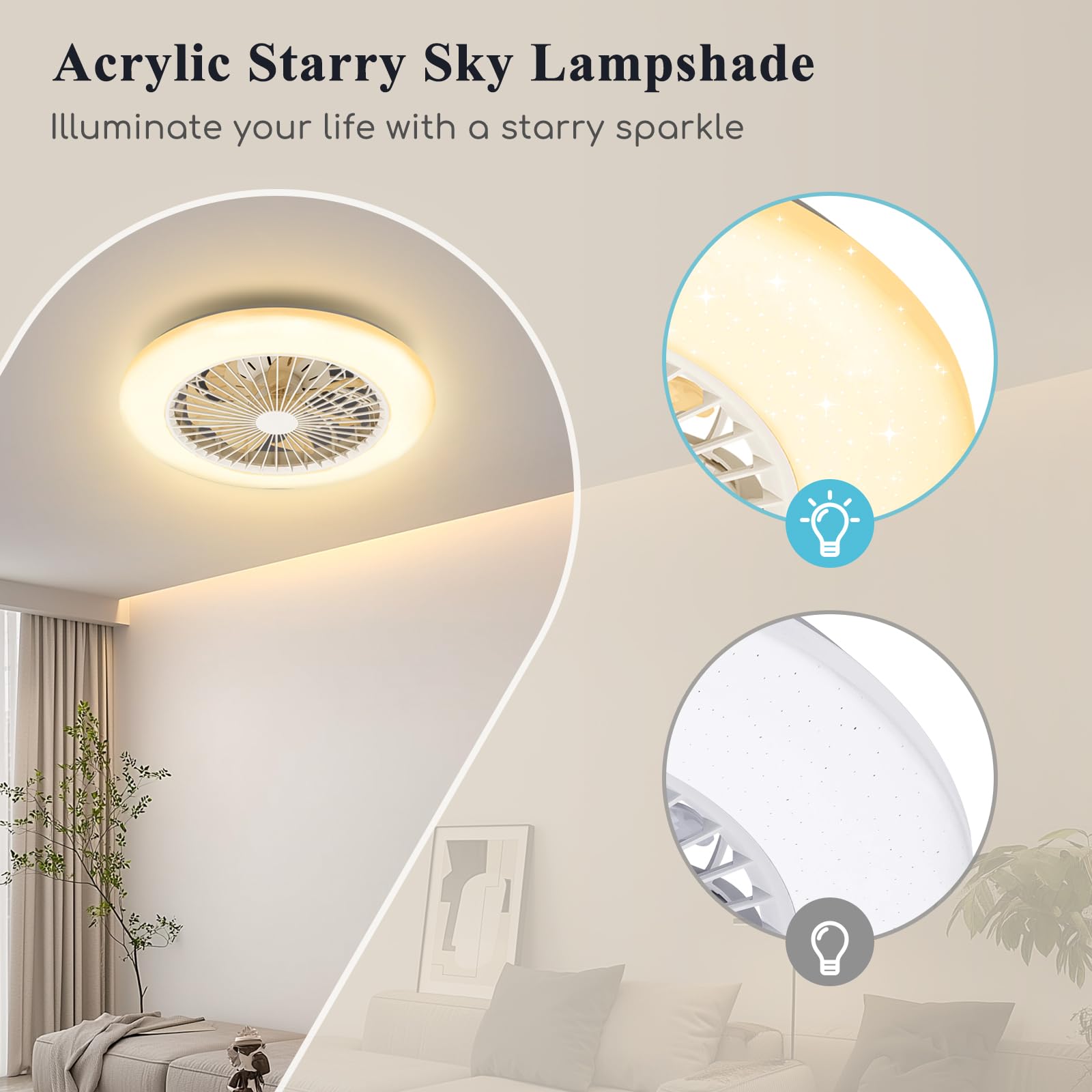 Aigostar Ventilador de Techo con Luz Silencioso, Φ49*14cm, con Telecomando, Motor DC, Temporizador, Función de Memoria, Apto para Cocina, Dormitorio y Sala de Estar, Blanco