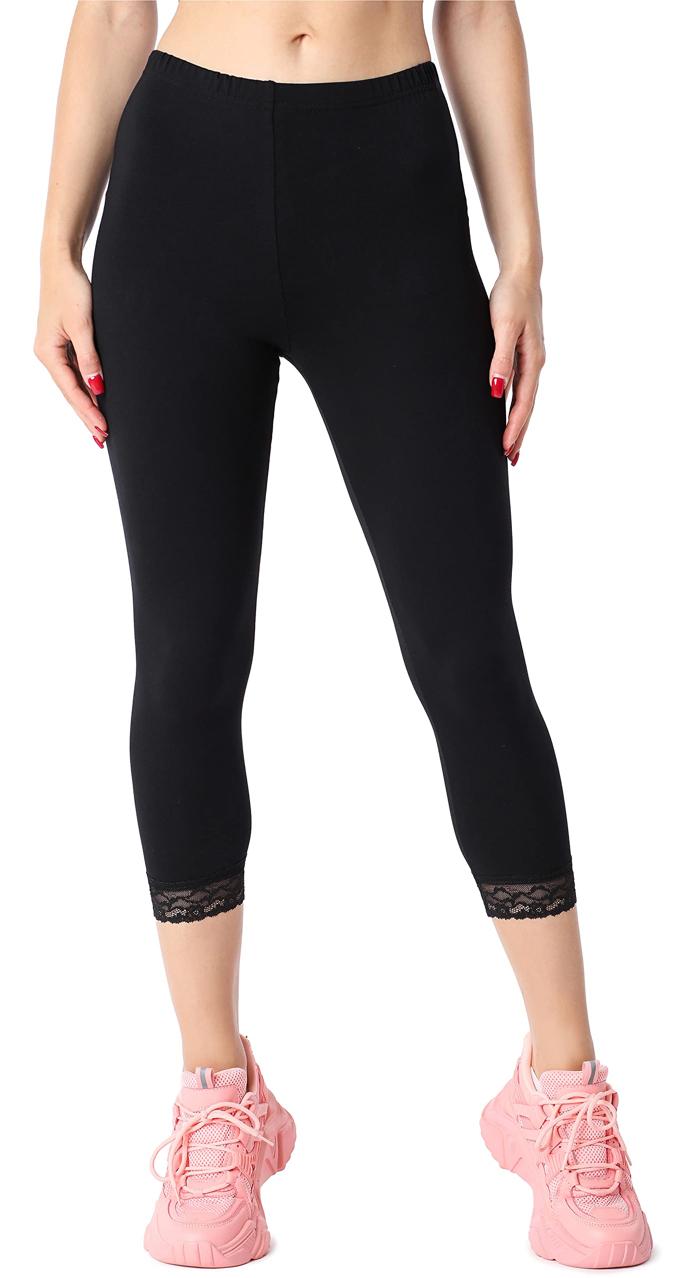 Bellivalini Damen 3/4 Capri Leggings aus Bio-Baumwolle mit Spitze für Tunika BLV50-224