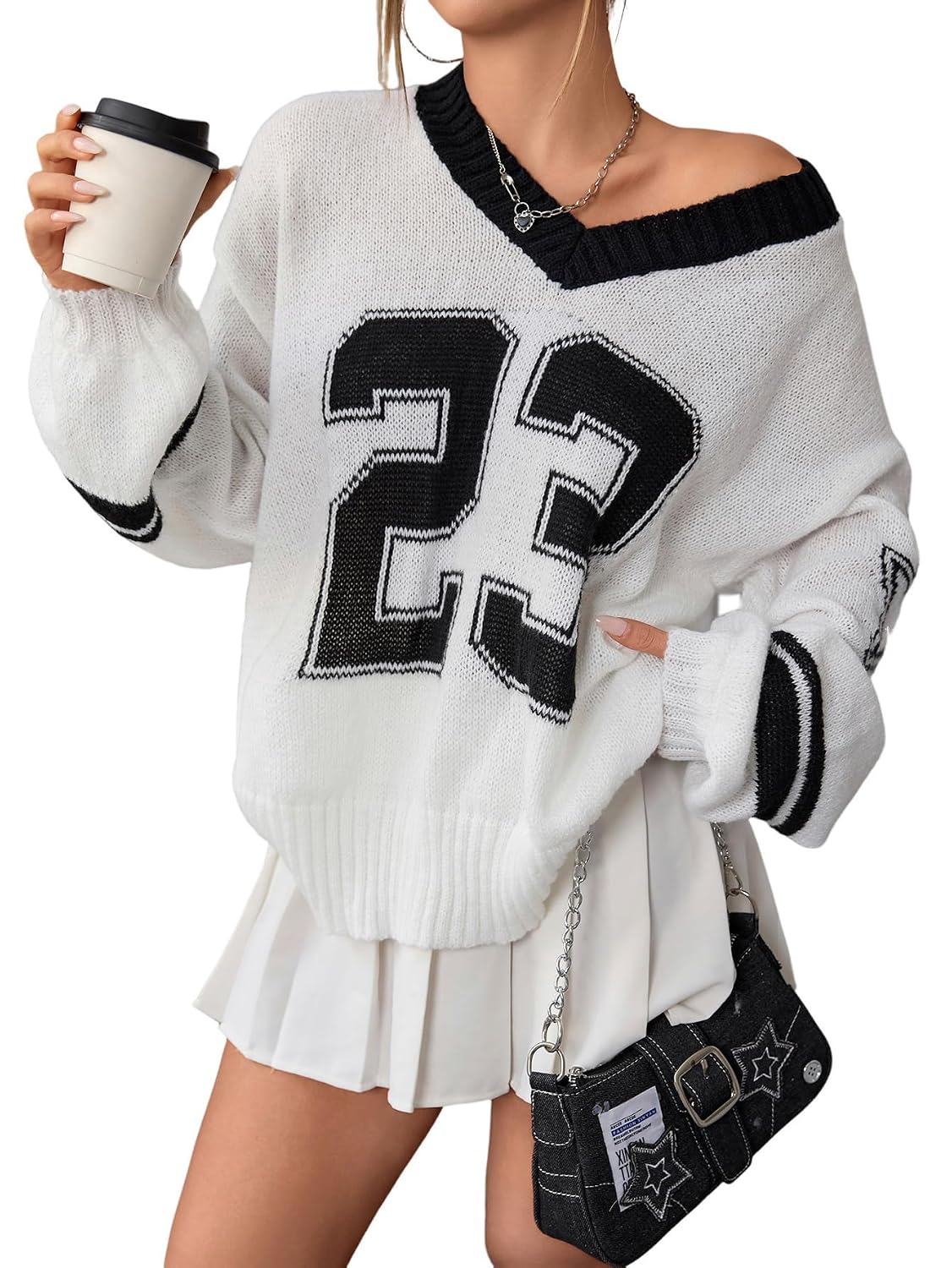 SOLY HUX Women's Y2k Oversized Sweater Number Graphic V Neck Drop Shoulder Long Sleeve Pullover Tops - Review, Price and Buying Guide