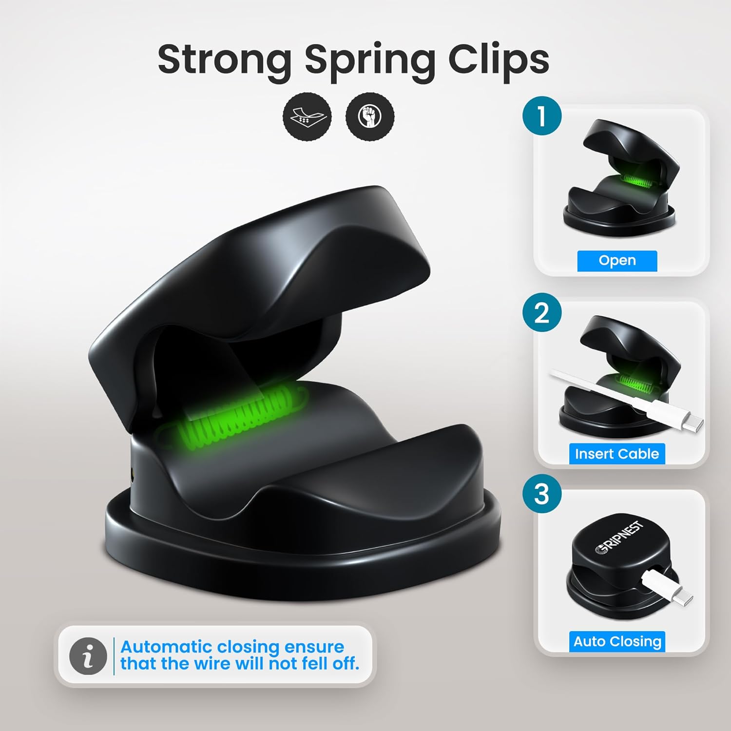 Cord Organizer [Fast Lock] 6 Pack GRIPNEST Black Cable Management [Easy Grip] Cord Holder Clips, Adjustable Strong Adhesive Wire Holders for Cords, Desk, Office, Home, Car, or Nightstand.