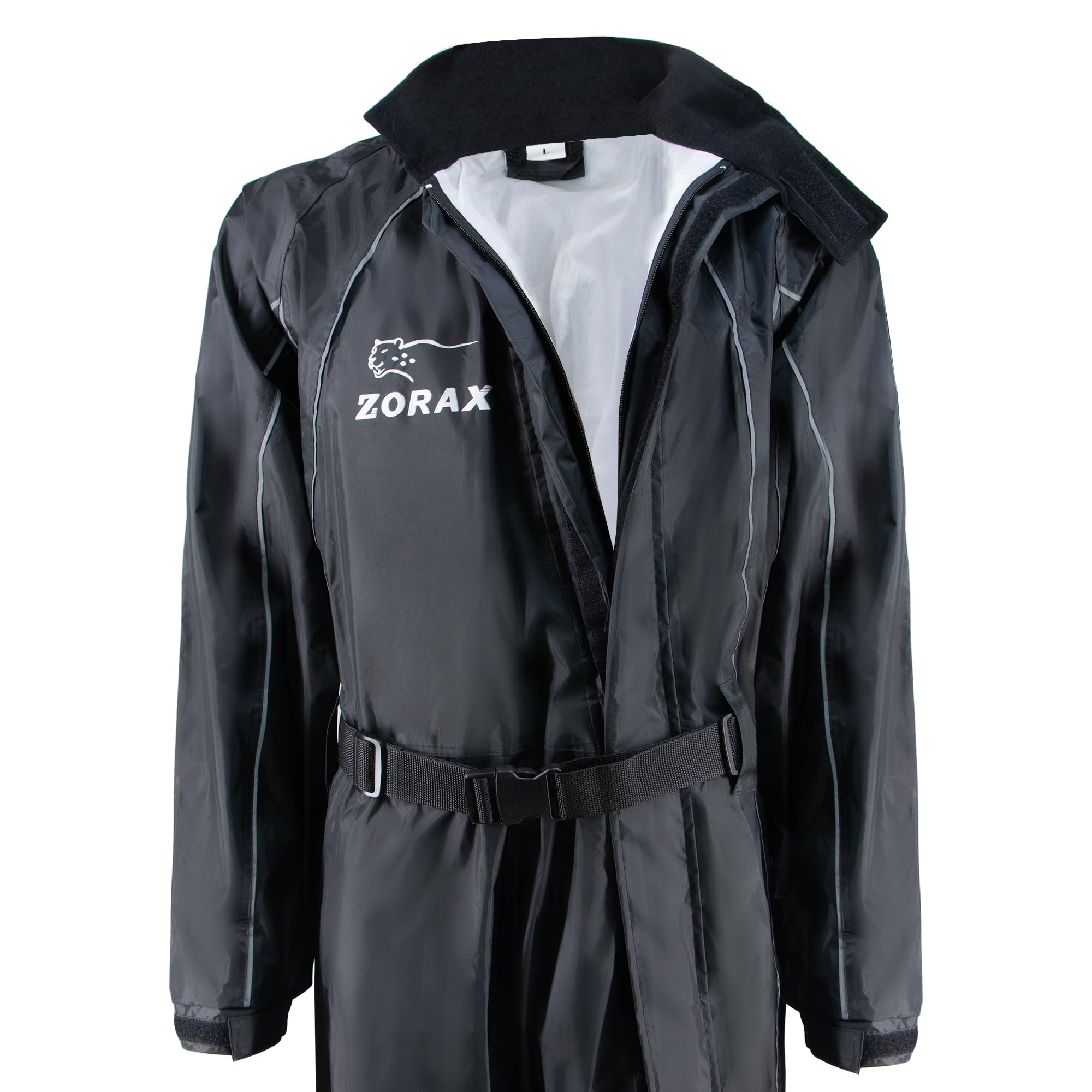 Zorax Wasserdichter winddichter Motorrad-Regenanzug für Herren, Regenbekleidung, Regenmantel, Tragetasche, reflektierende Streifen, Schwarz , 4X-Large