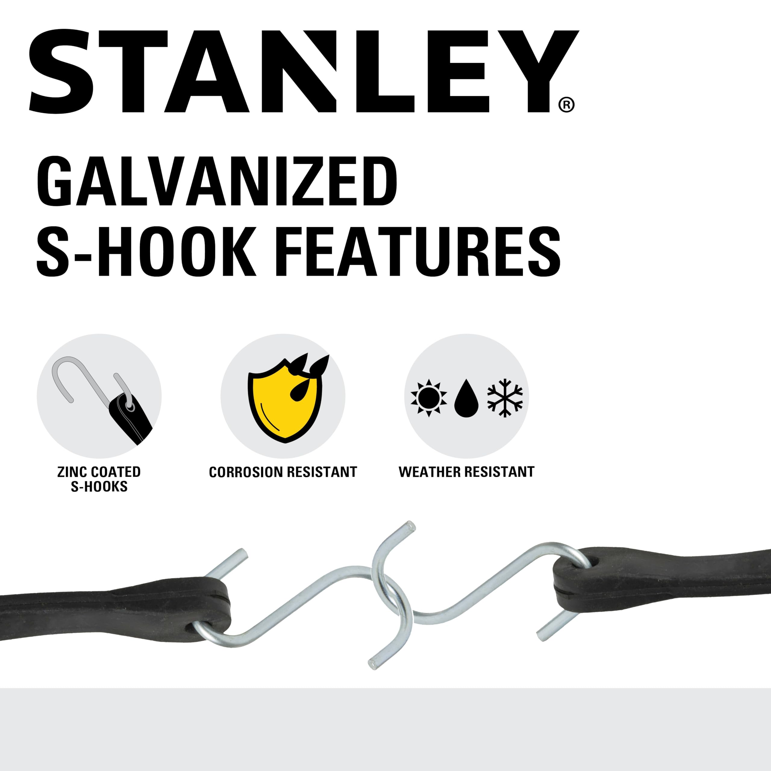 STANLEY S300421 Lot de 40 tendeurs élastiques en Caoutchouc pour Bateau, Camping, Support de Cargaison, Noir, 53,3 cm