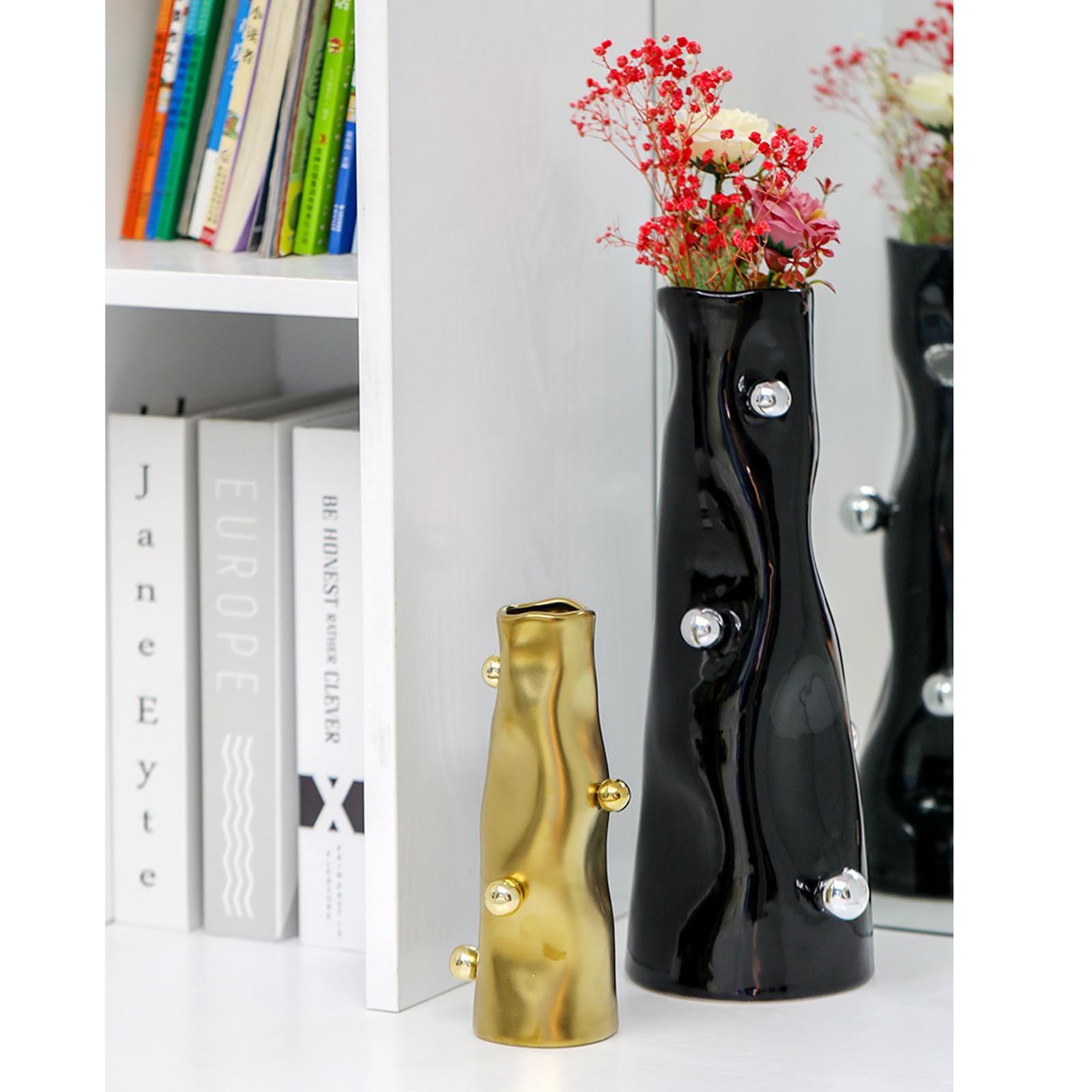 Ceramiczny wazon w kształcie może wstawiać krzewy Suche kwiaty Dekoracja kwiatów Minimalistyczny styl Rzemiosło Ozdoby,Black a