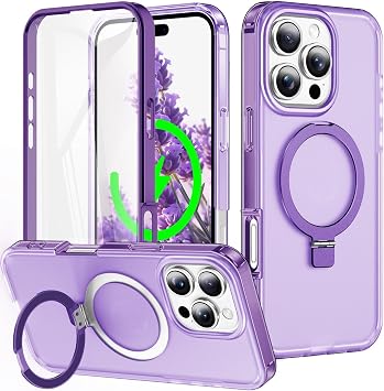 Case for iPhone 16/16 Pro/16 Plus/16 Pro Max, with Built-in Screen Protector Magnetic Ring Stand Military-Grade Drop Protection Case,16pro,Purple