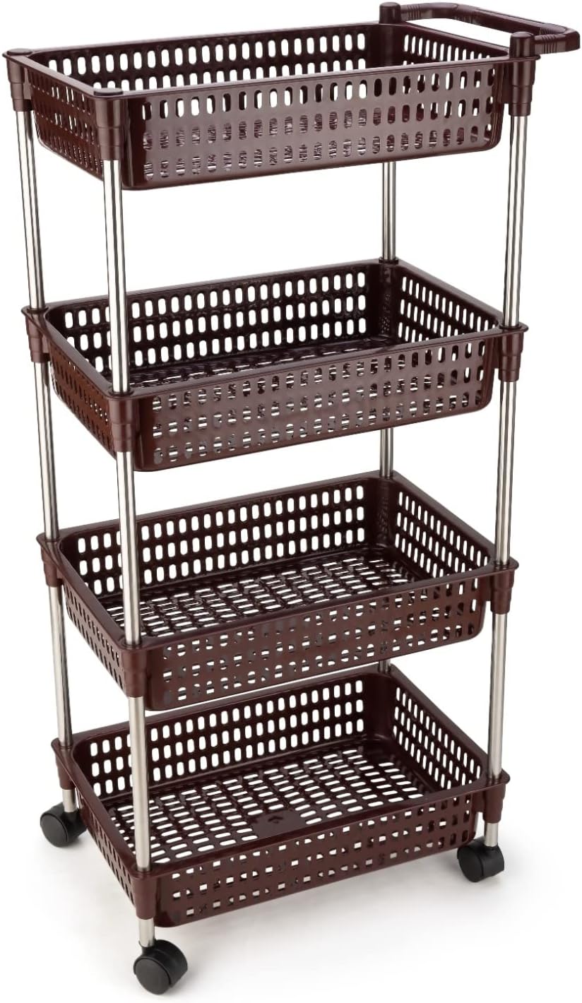 OINOZ PlasticStainless Steel Fruit & Vegetable 4 Stand Kitchen Trolley
