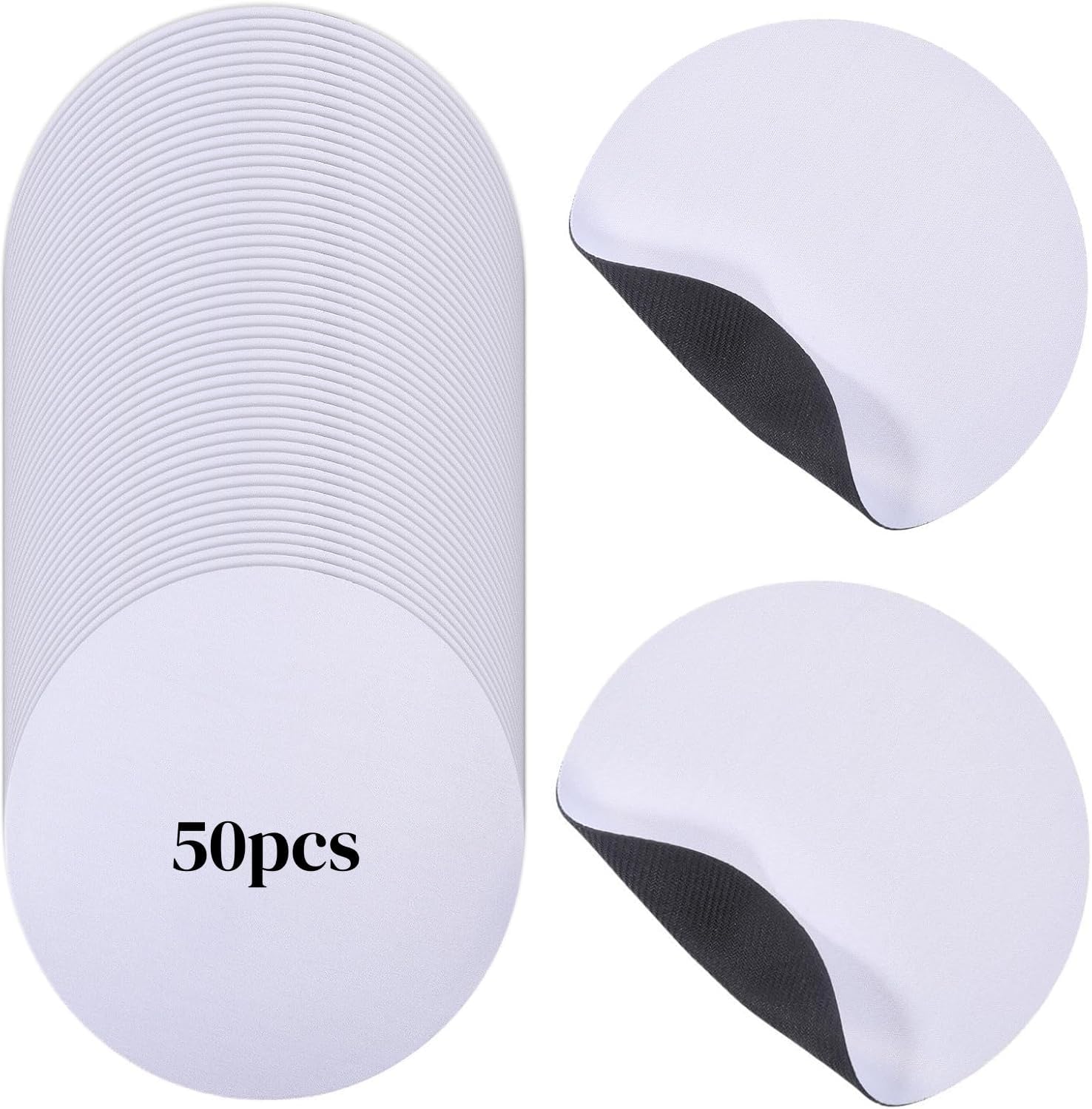 GLOBLELAND 50Pcs White Round Mouse Pads for Heat Press Printing Crafts 7.9inch Rubber Mouse Mat for Computers Washable Bulk Custom Photos with Non-Slip Bottom for Laptop Office Home