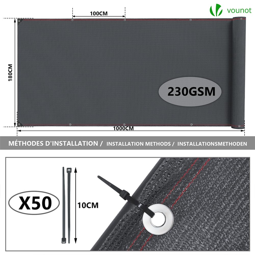 Rete Ombreggiante VOUNOT 1.8x10m - 95% Ombreggiatura, Verde, Per Giardino E Balcone - Foto 2