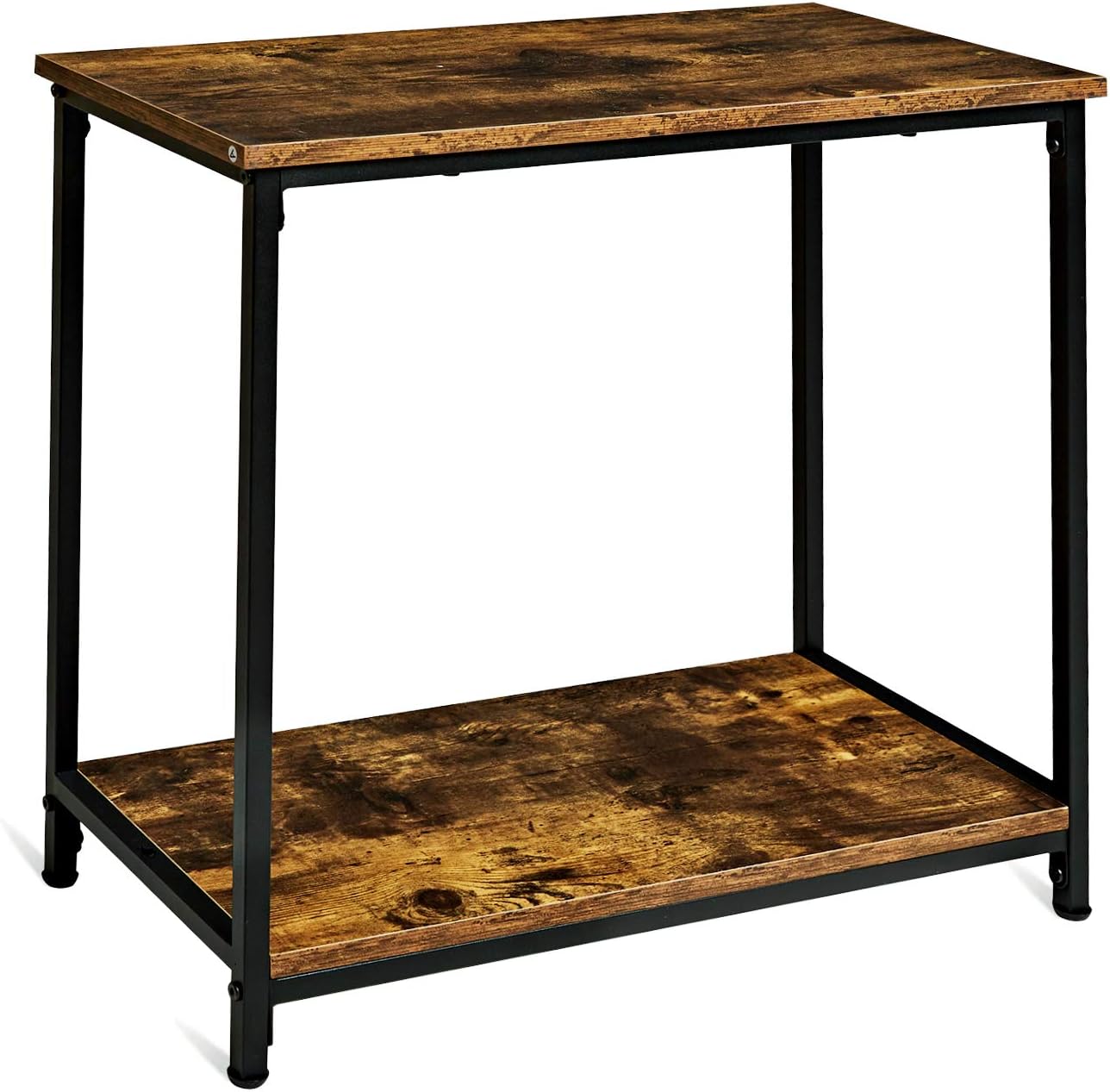 TianLang Rustic Industrial Side Table, Slim Wooden End Table with 2