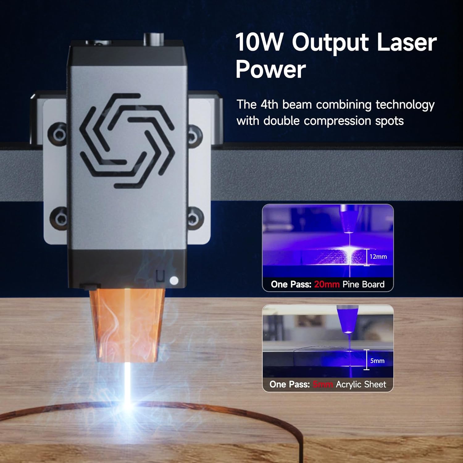 Ortur Laser Master 3 10000mW Laser Engraver, High Precision 0.05 x 0.1mm Spot Laser Engraving Machine for Wood Leather Acrylic Metal DIY Making, App-Controlled Laser Cutter, Class 4