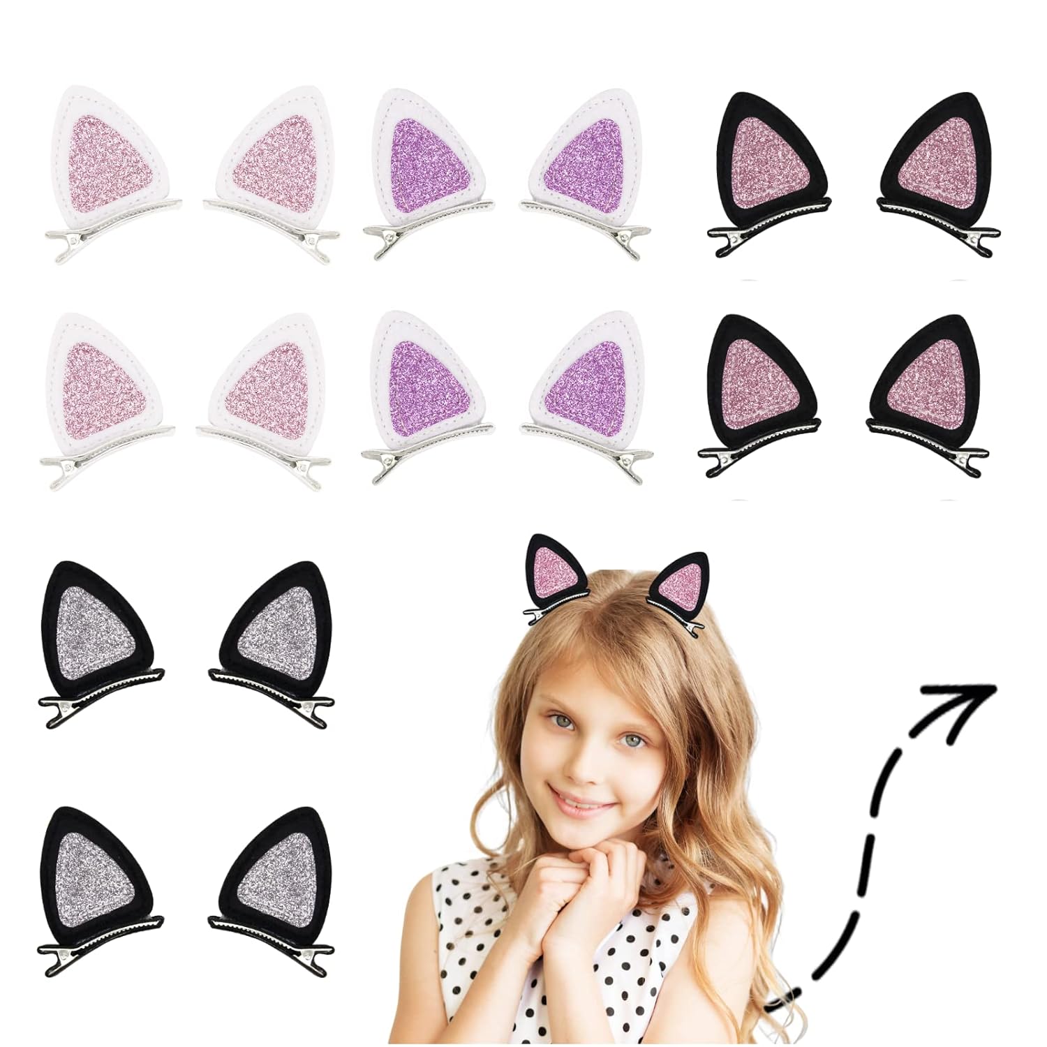 16 Pcs Cat Ears Hair Clips for Girls Cat Themed Cat Hair