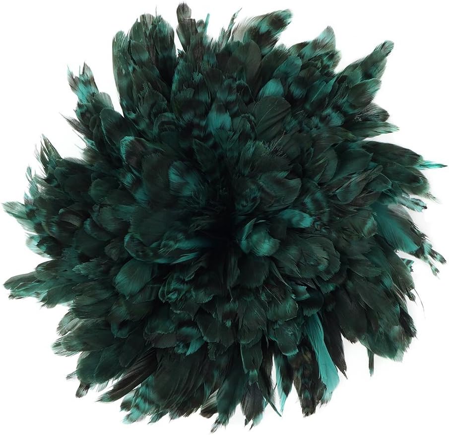 ZUCKER 1yd Rooster Coque Tail Feathers - 3-6 inch Strung and Rolled Dyed Chinchilla Colorful Rustic Craft Supply for DIY Home Decor or Costume Decoration - Dark Aquamarine Blue-Green