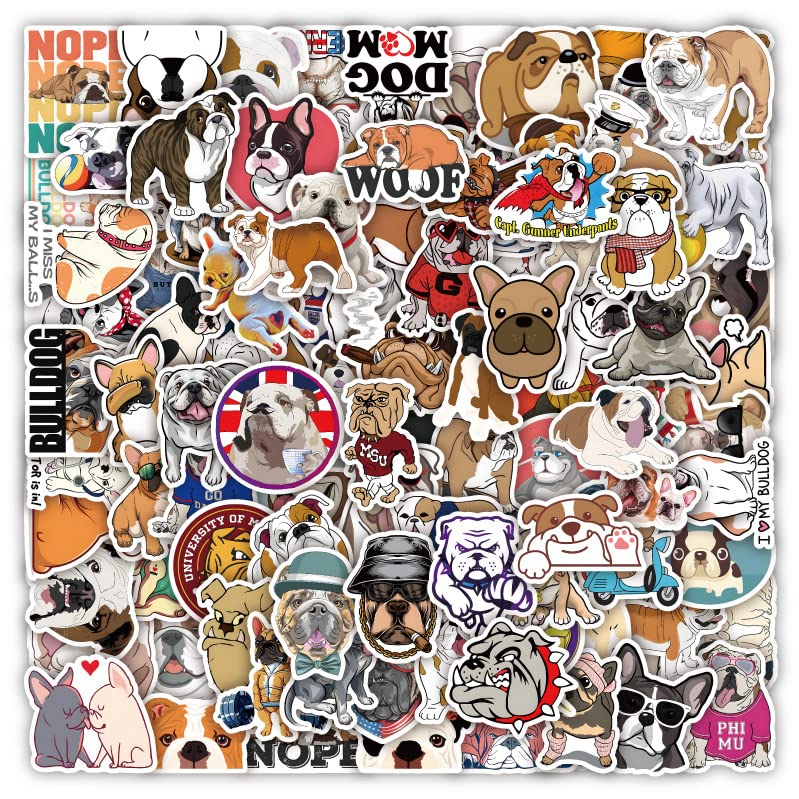 100Pcs Bulldog Stickers, Dogs Decal for Teens Girls Boys Kids Waterproof Vinyl Stickers for Laptop Tablet Phone Hydroflasks Water Bottle Bike Luggage Cup Computer Mug，Kawaii Animals Decals