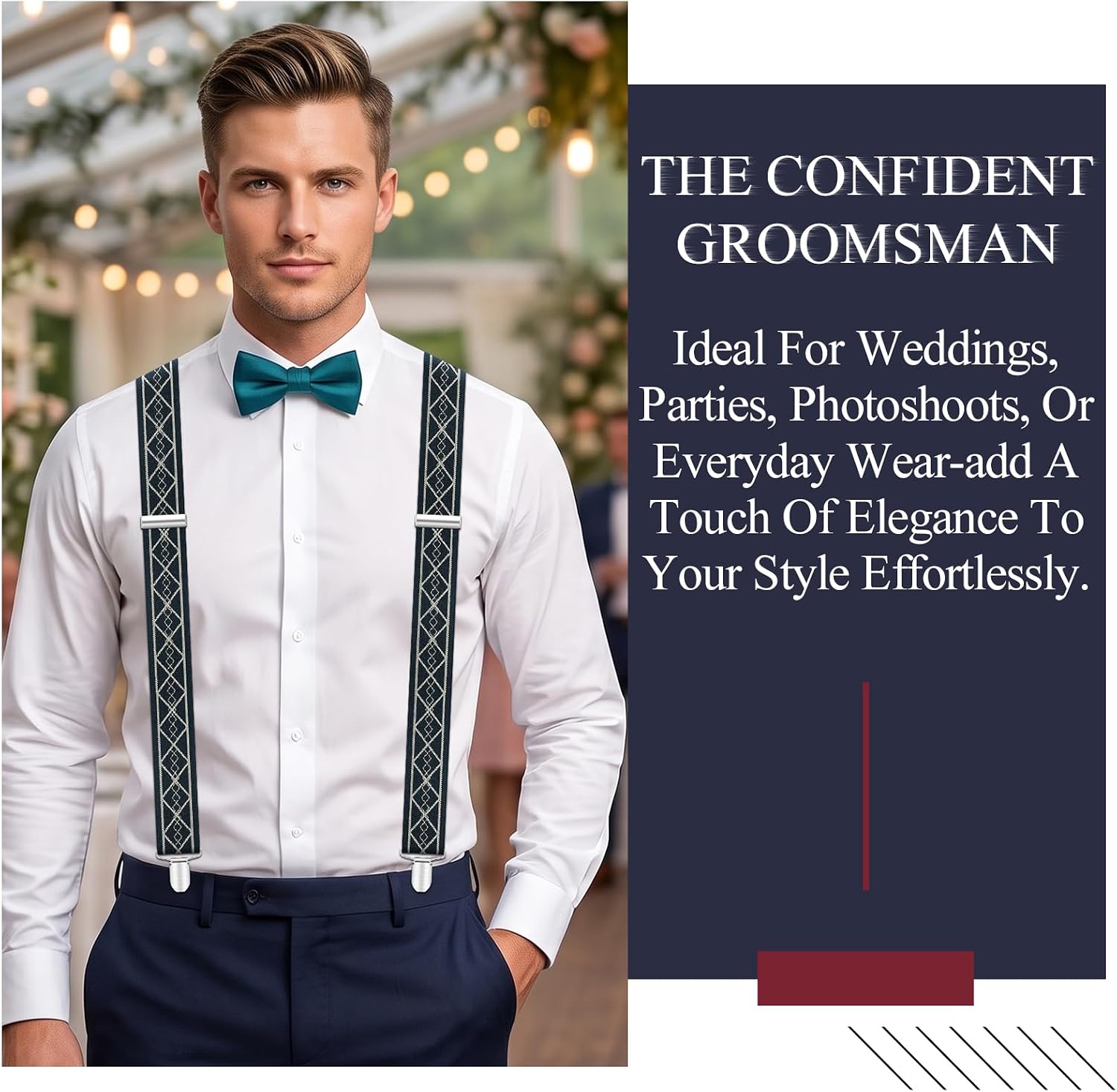 FENMEN Suspenders for Men 3.5cm Wide 4 Strong Clips