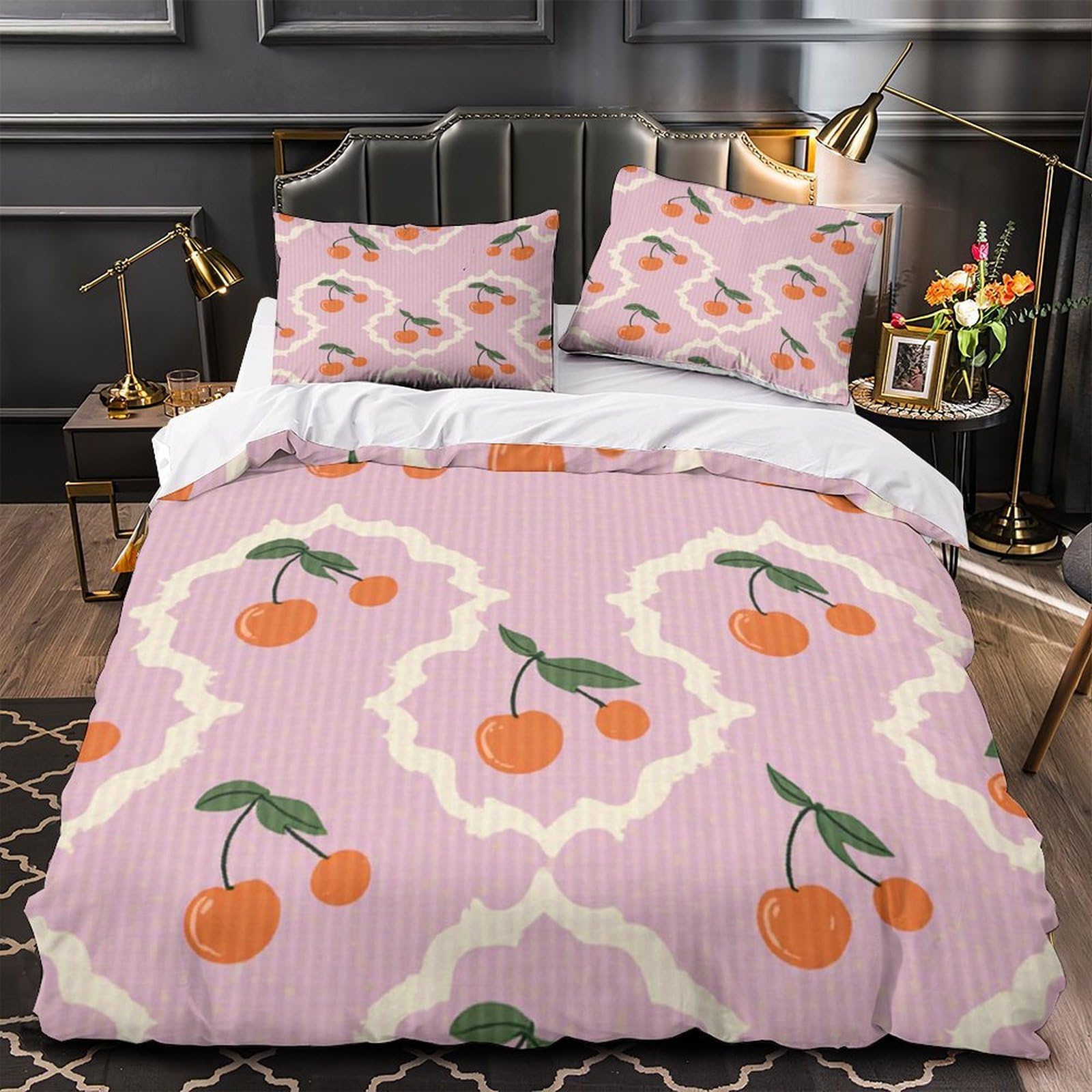 Linge de lit vintage imprimé cerise pour chambre d'enfant cosy et douce