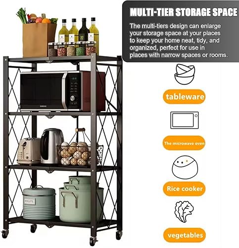 Miniatura 5 de Estantes plegables de almacenamiento con ruedas, organizadores plegables y estante de metal de almacenamiento, estantería para cocina, garaje, 5
