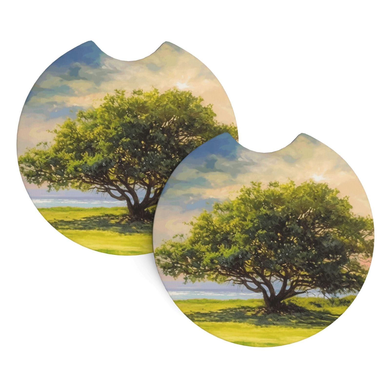2 Pack Car Coaster for Cup Holders Summer Tree Car Cup Coaster 2.7" Neoprene Non-Slip Automotive Cup Mat Universal Auto Car Interior Accessories for Women Men Cup Pad