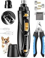 CADOLS Dog Nail Grinder & Clipper 2-in-1: 25dB Ultra-Quiet, 3 Speeds, LED Lights, Rechargeable for Anxious Dogs, Cats, Puppies (148 chars)
