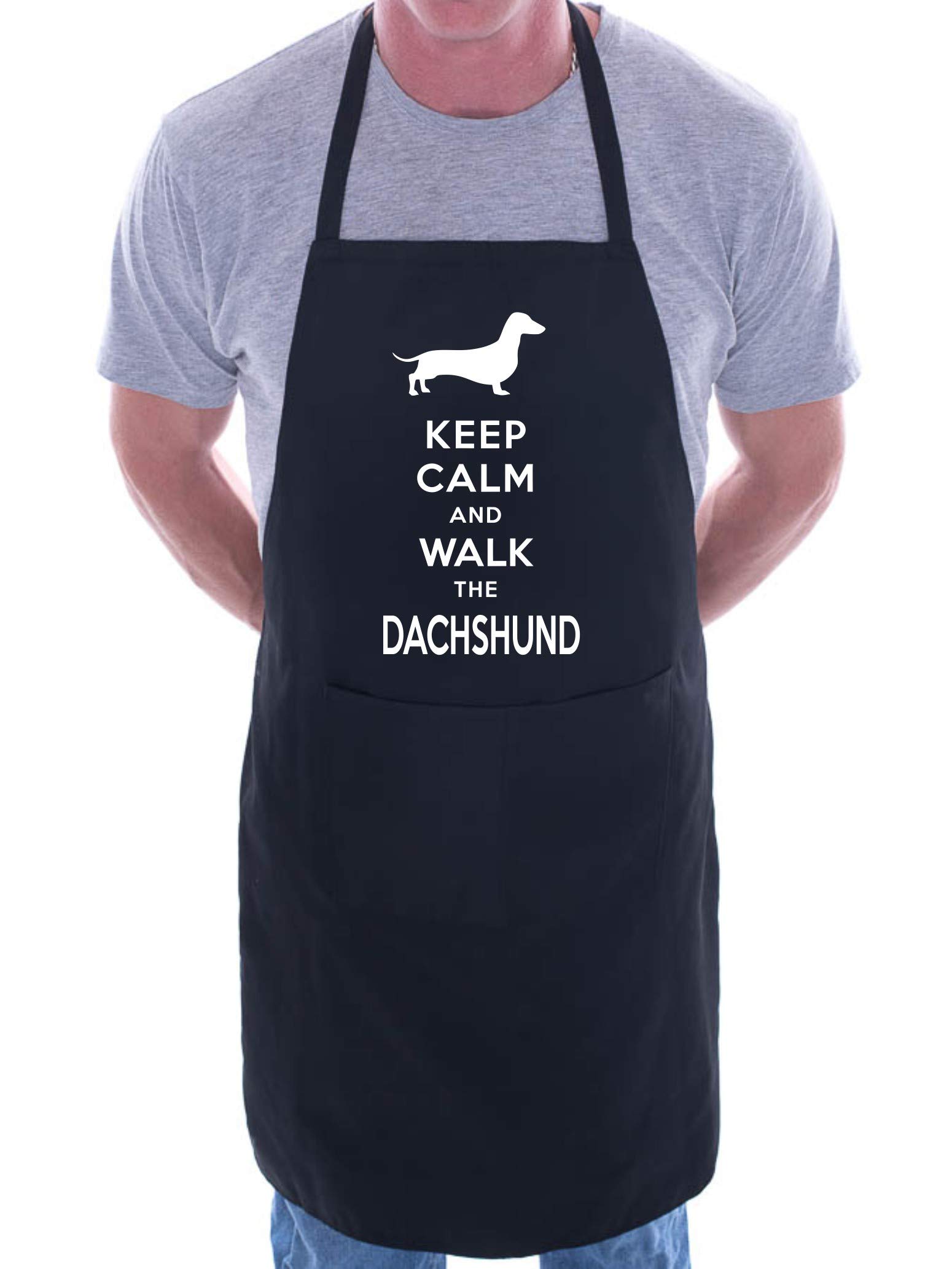 Print4u Women's Black Keep Calm & Walk The Dachshund Apron Cooking Novelty Bbq Gag Gift Present For Dog Lover Mens