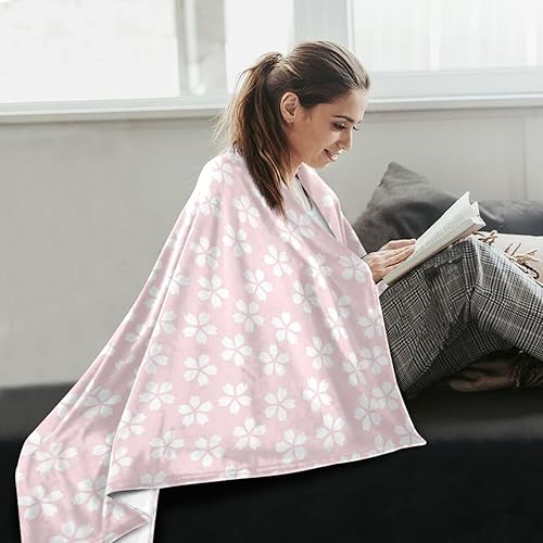 Miniatura 6 de White Flower Pink Background Fashion Minimalist Sofa Throw Blanket Microfiber Lightweight Spring Throw Blanket 60"x90" for Sofa Living Room Picnic