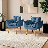 Kit 2 Poltronas Alice Para Sala Decorativas Cadeiras Confortáveis Para Sala De Espera Recepção Consultório Escritório Manicure Pé Castanho - Clique & Decore (Azul-marinho)