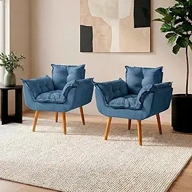 Kit 2 Poltronas Alice Para Sala Decorativas Cadeiras Confortáveis Para Sala De Espera Recepção Consultório Escritório Manicure Pé Castanho - Clique & Decore (Azul-marinho)