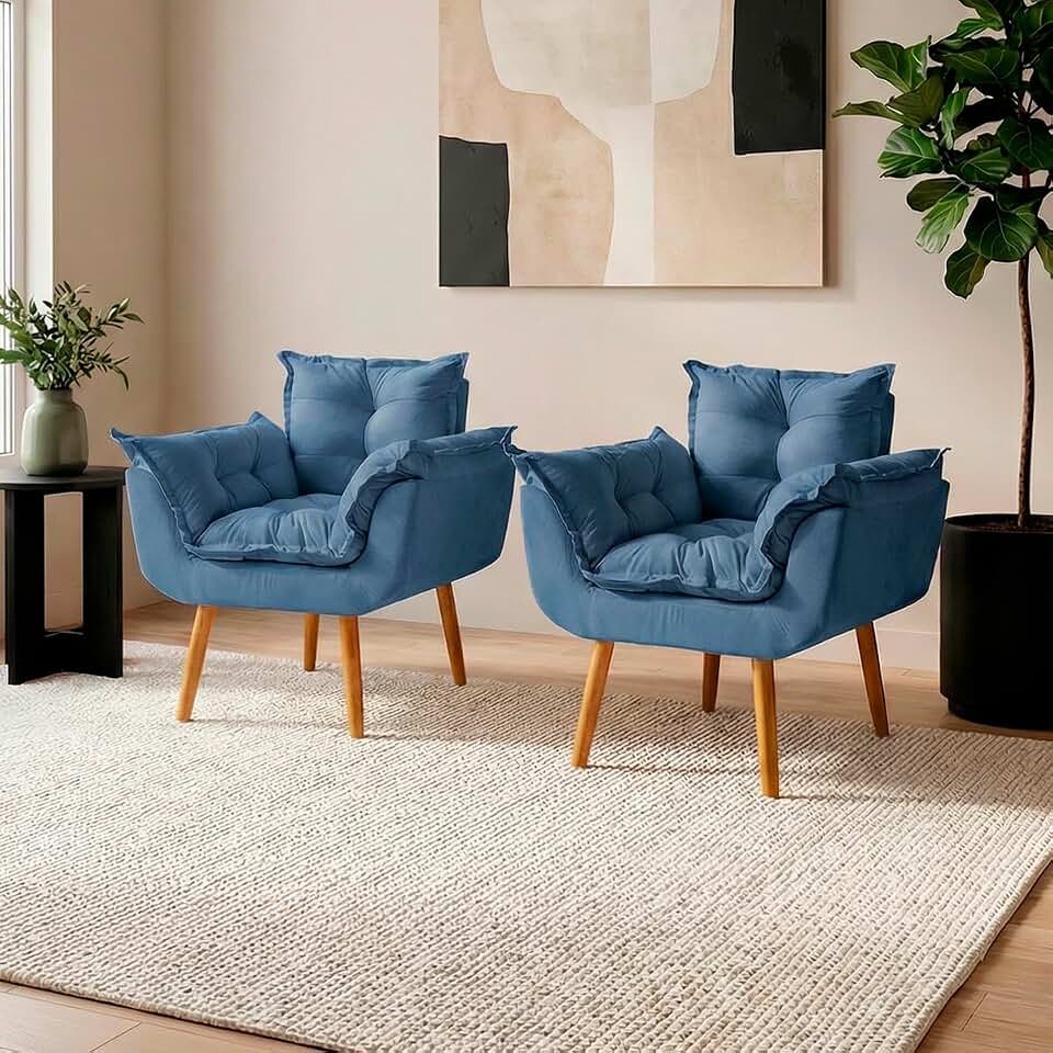 Kit 2 Poltronas Alice Para Sala Decorativas Cadeiras Confortáveis Para Sala De Espera Recepção Consultório Escritório Manicure Pé Castanho - Clique & Decore (Azul-marinho)