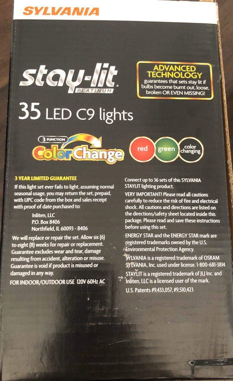 SYLVANIA Stay-lit Platinum Indoor/Outdoor Christmas Light (35 LED C9 Lights RED - Green - Color Changing)