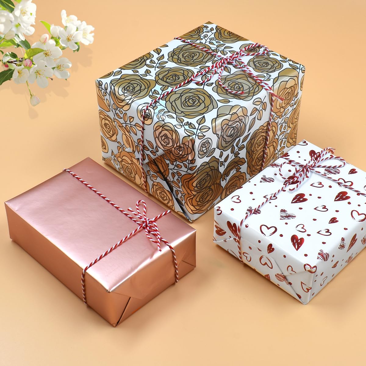 Lot De 3 Rouleaux Papier Cadeau Kraft - 42,9cm X 3m - Motifs Variés Pour Anniversaire, Mariage, Fêtes