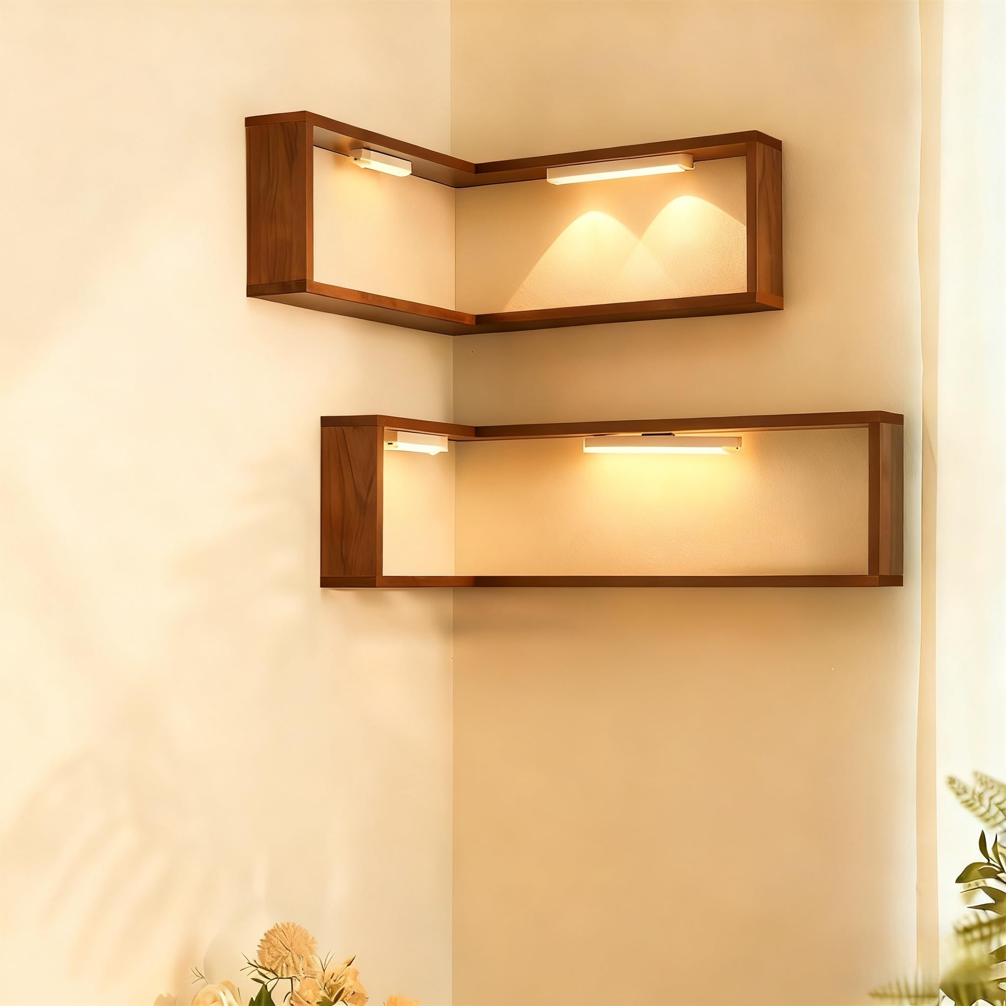 Estantes esquineros de madera iluminados con LED que resaltan tus figuras y coleccionables