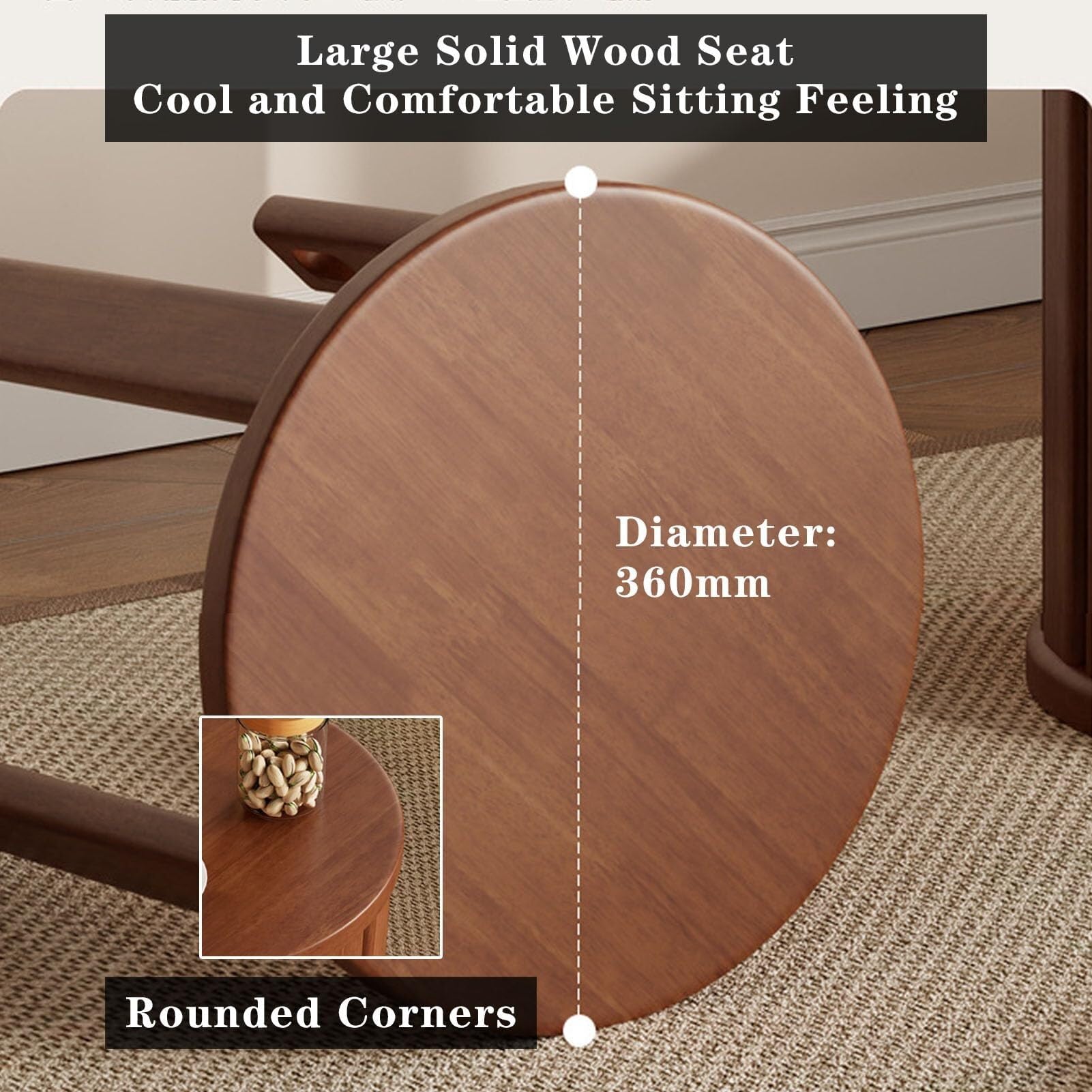 Juego de 4 taburetes apilables de madera, diseño apilable, taburetes de madera pequeños para ocio, combinación apilable, taburete apilable multifuncional para sala de estar, entrada, comedor (nogal)
