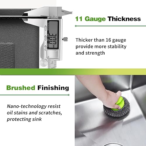 Miniatura 5 de Fregadero de acero inoxidable de un solo tazón  22 x 18 pulgadas moderno combo de bar y cocina  rejilla SS, alfombrilla de silicona, juego de