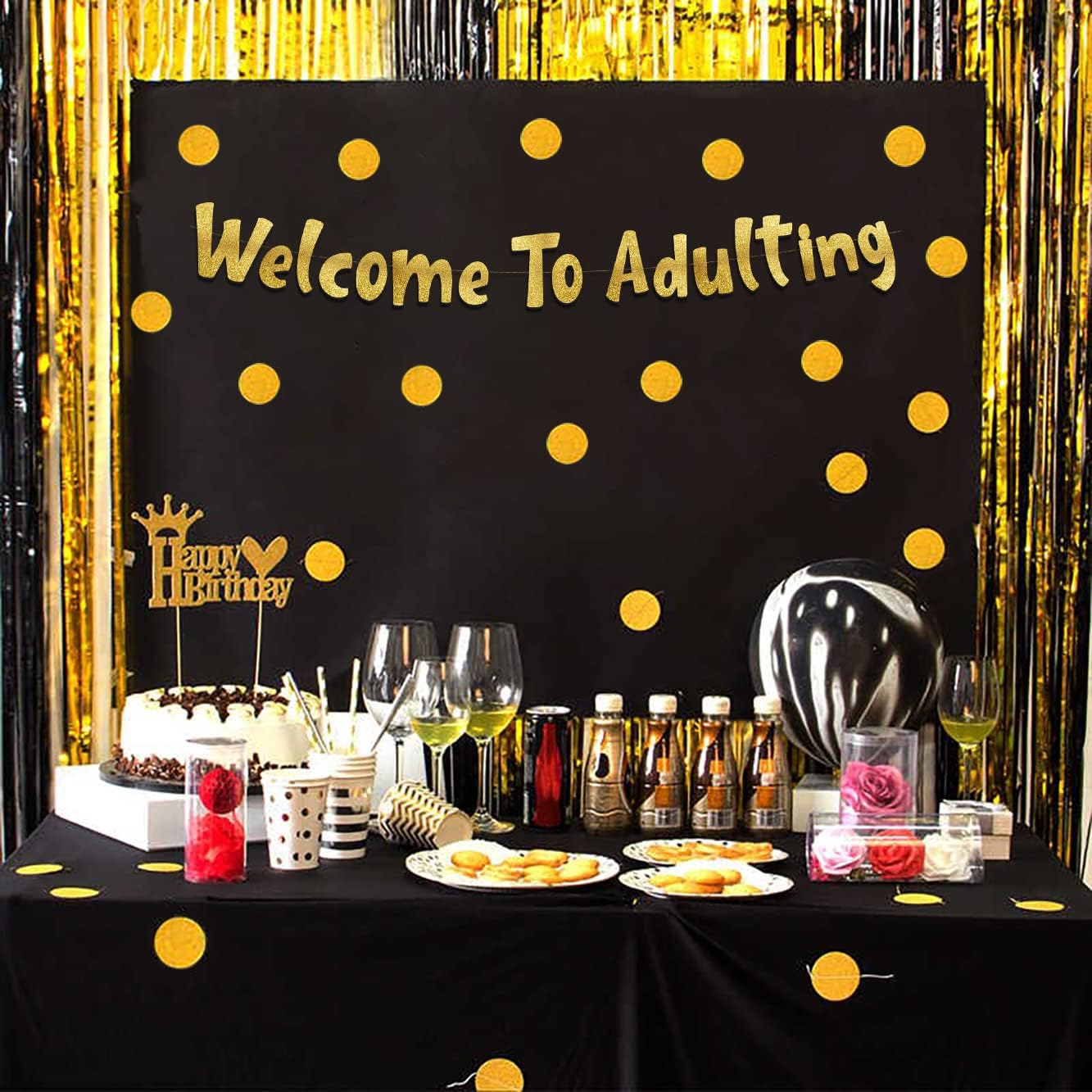 Welcome To Adulting Gold Glitter Banner – 18th and 21st Birthday Banner - Graduation Party Decorations Favors and Supplies - Image 4