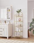 Hzuaneri 5 Tier Bookcase Bookshelf, Tempered Glass Bookshelves | Slim Shelving Unit for Bedroom,Bathroom,Home Office,Steel Frame,Gold BC05001G