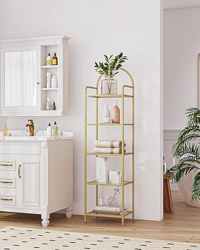 Miniatura 8 de Hzuaneri Estantería para Libros, Estanterías de Vidrio Templado, Unidad de Estantería delgada para Dormitorio, Baño, Oficina en Casa, Marco de