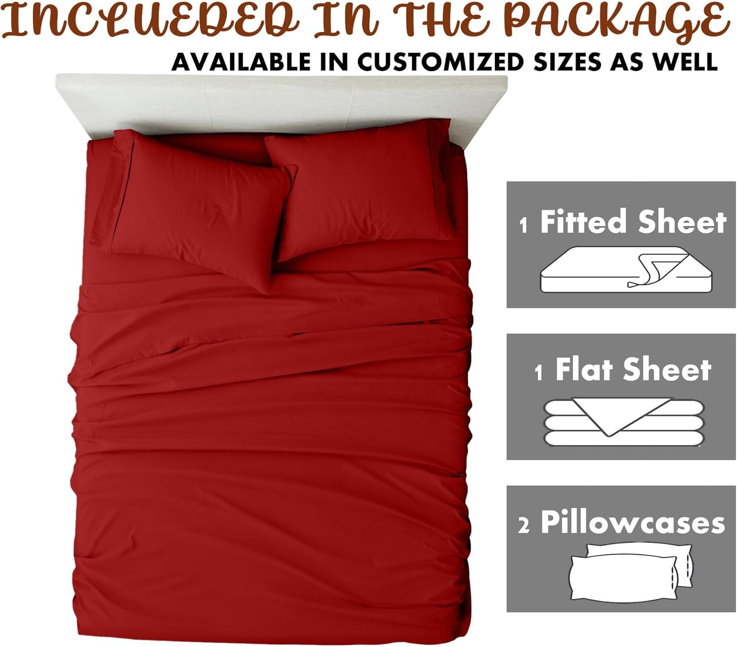 Femini Fashion My Egyptian Giza Cotton Sheets Queen Size, 16 Inches Extra Deep Pocket, 100% Giza Long-Staple Giza Cotton Bedsheet Soft Breathable Sheets - Burgundy