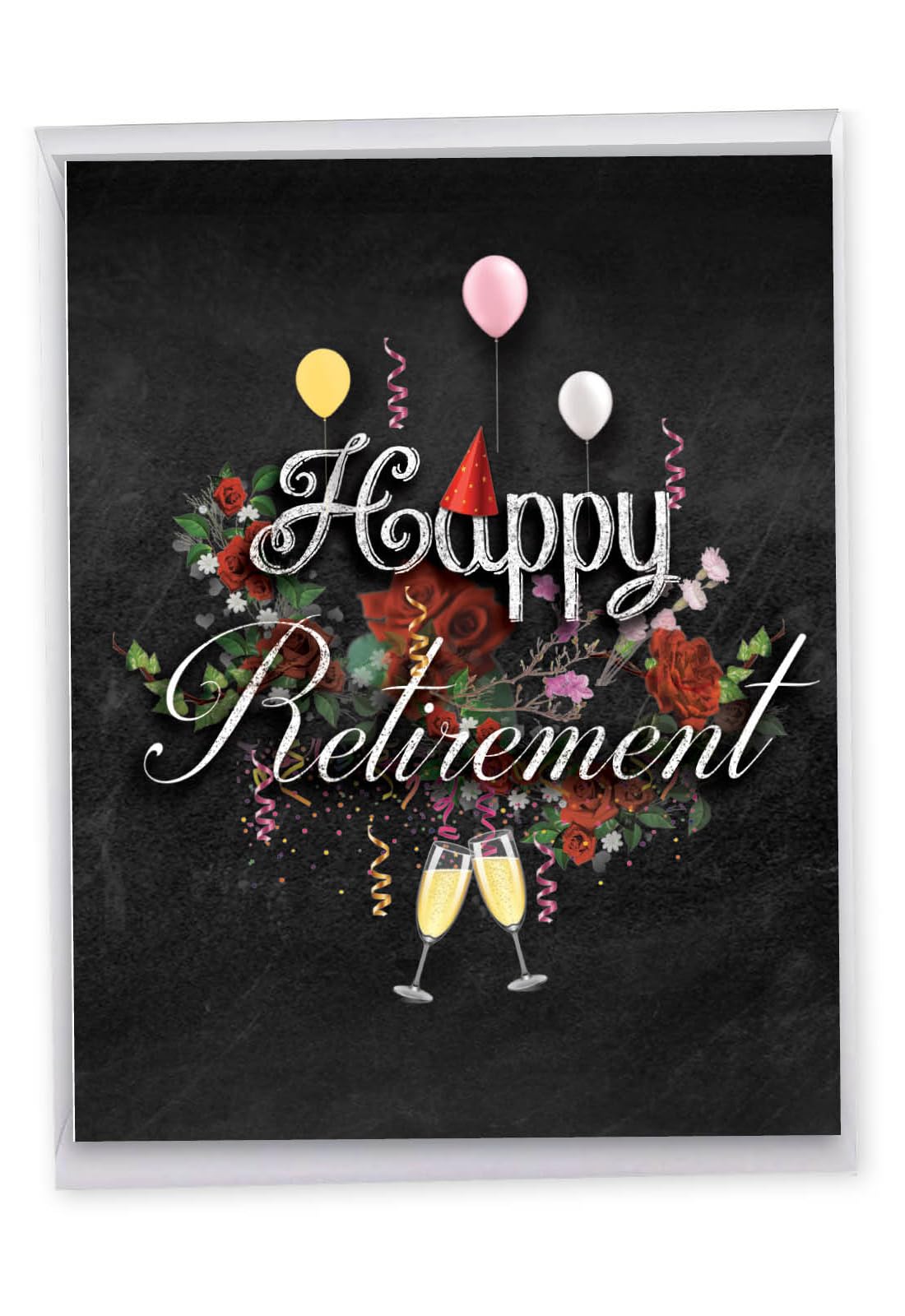 The Best Card Company Big Retirement Greeting Card From Us 8.5 x 11 Inch with Envelope (1 Pack) Oversize Co-Worker, Good Luck - Chalk and Roses