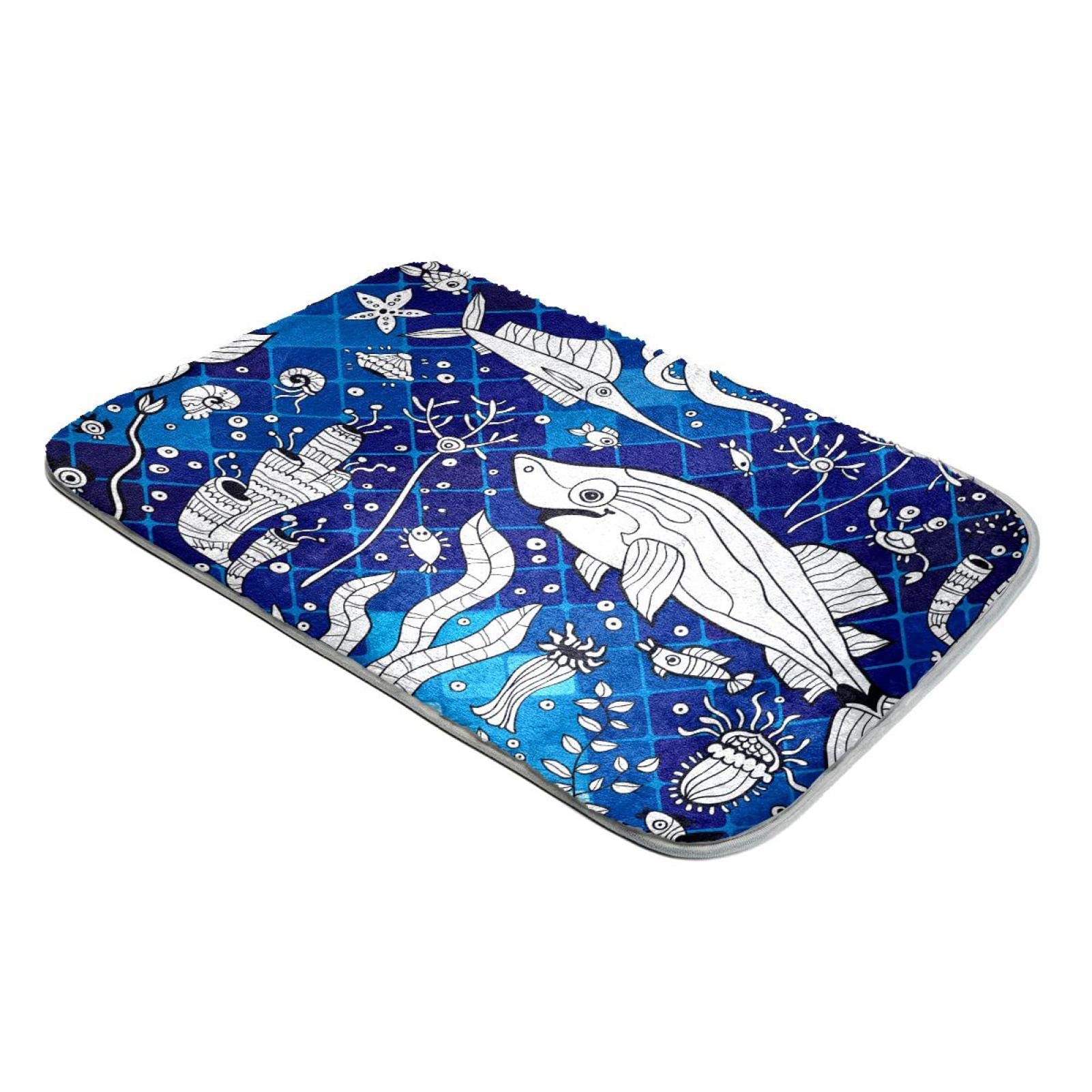 Tapis à poils longs en fausse fourrure requin et pieuvre motif géométrique