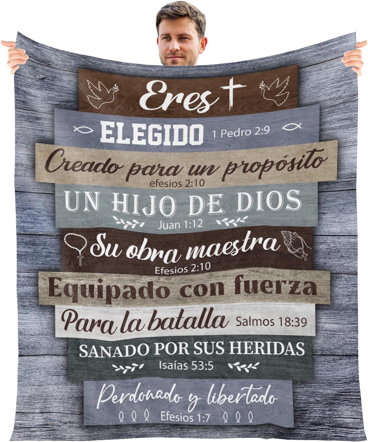 Wxiben Spanish Christian Gifts for Men - Religious Blanket Gifts Catholic Bible Verse Gift Spiritual Inspirational Baptism Gift for Dad Husband Man of God Throw Blanket for Sofa Couch 60 x 50 Inches