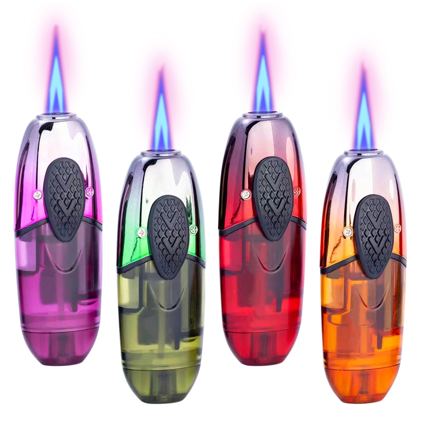 YANGVVIA Torch Lighter, 4 Pack Mini Jet Flame Lighters, Adjustable Flame and Refillable Butane Lighter with Visible Fuel, Cool Windproof Lighter for Candle, Kitchen, BBQ, Outdoor (without Butane)