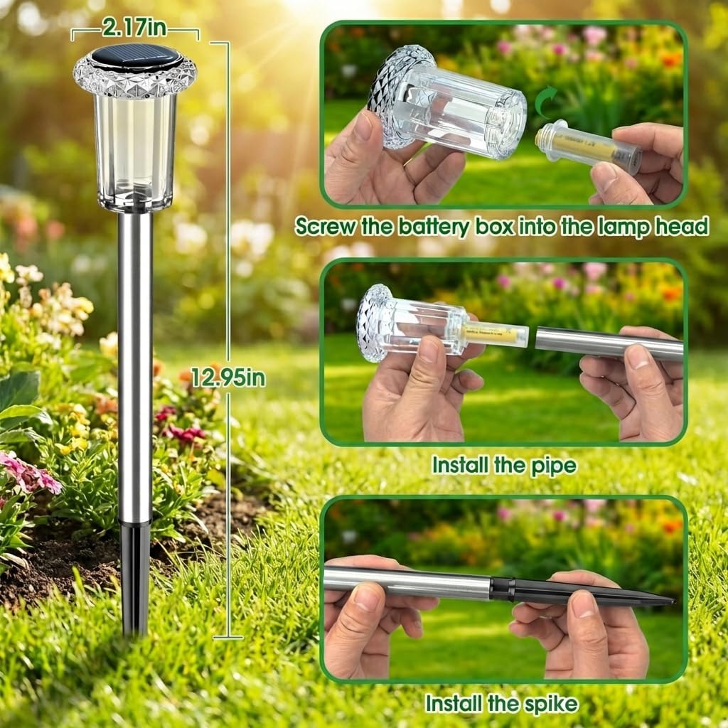 Eyrosa Solar Outdoor Lights, 10 Pack Solar Pathway Lights Outdoor Waterproof, Stainless Steel Stake Lighting for Garden Yard Path Walkway Driveway Patio Lawn Outside Decor,Color Changing