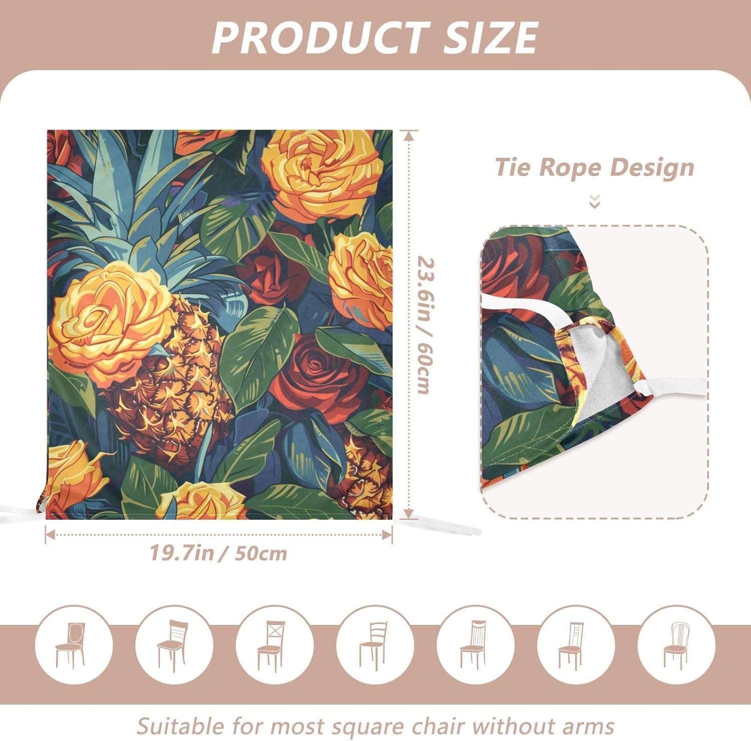 ALAZA Vintage Roses Pineapples Chair Back Cover Set of 6, Washable Reusable Removable Chair Slipcovers Decorative Chair Cover for Home Kitchen Wedding Party