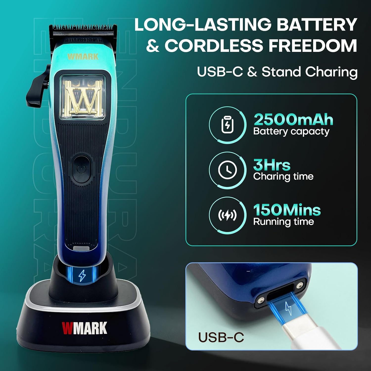 WMARK Hair Clippers for Men Professional Barber Clippers for Hair Cutting Kit Cordless Hair Clippers Maglev Vector Motor 10000RPM, DLC Fade Blades, USB-C Rechargeable NG-X1 Polar