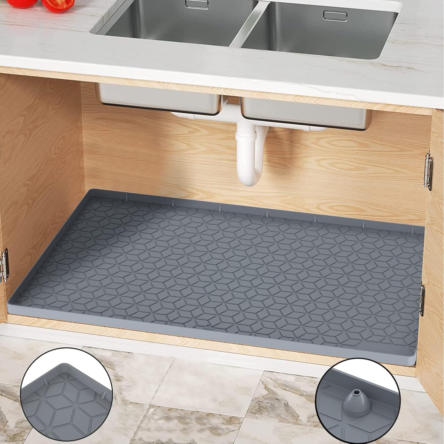 Silicone Under-Sink Organizer Tray and Waterproof Shelf Liner