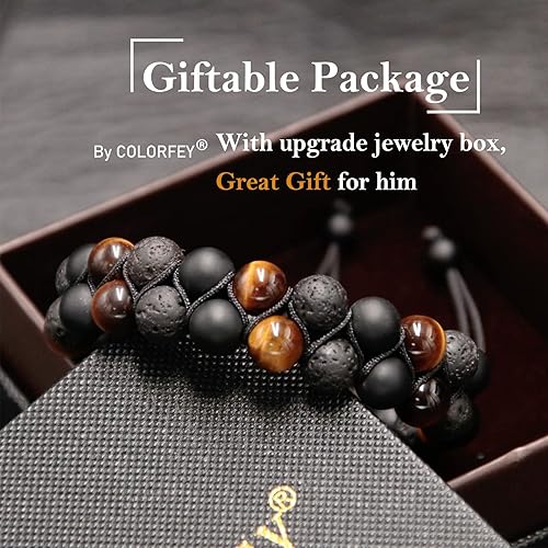 Miniatura 5 de Triple Protection Bracelet for Men Women, Genuine Premium Tiger Eye Black Onyx and Lava Rock 8mm Handmade Bead Bracelet Healing Crystal Protection