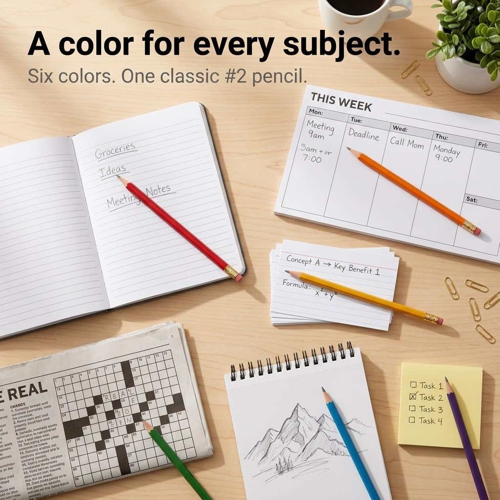 Rainbow Cute Pencils 6 Pack - Cute Number 2 Pencils Unsharpened - Colorful Wood #2 HB Graphite Pencils with Erasers - Fun Stationery for School, Office, Sketching and Writing image 2